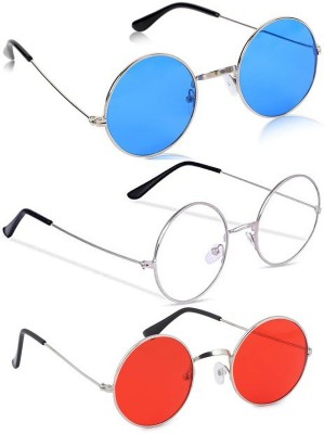 LAER Round Sunglasses(For Men & Women, Clear, Blue, Red)