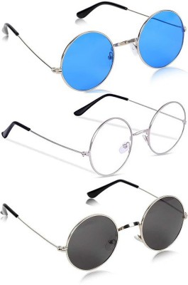 LAER Round Sunglasses(For Boys & Girls, Clear, Blue, Black)