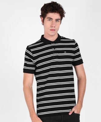 Wrangler Striped Men Polo Neck Black T-Shirt