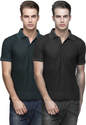 REXBURG Solid Men Polo Neck Black, Green T-Shirt