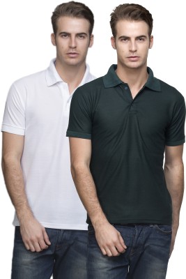 REXBURG Solid Men Polo Neck Green, White T-Shirt