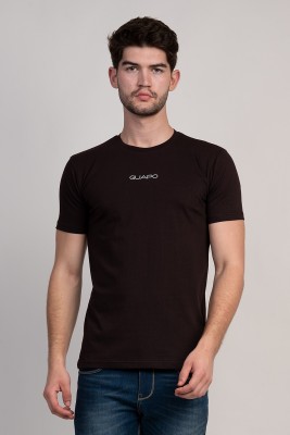 Guapo Solid Men Round Neck Brown T-Shirt