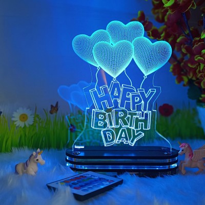varna crafts Lampees™ 3D Illusion Happy BirthDay Balloons LED Lamp Night Lamp(23 cm, Black)