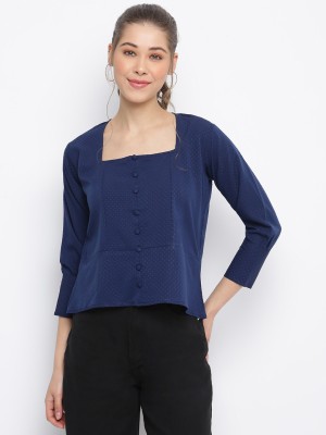 MAYRA Casual Solid Women Dark Blue Top