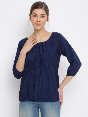 MAYRA Casual Solid Women Dark Blue Top