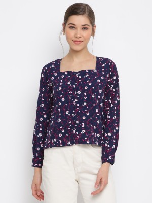 MAYRA Casual Floral Print Women Blue Top