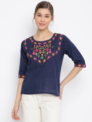 MAYRA Casual Solid Women Dark Blue Top