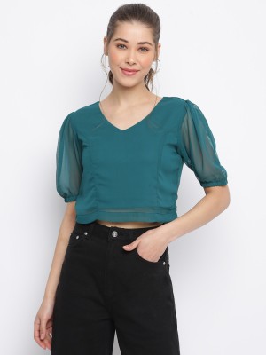 MAYRA Casual Embroidered Women Blue Top