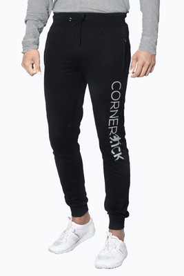 CornerKick Solid Men Black Track Pants