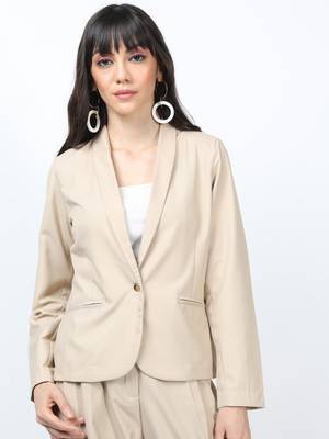 Tokyo Talkies Solid Single Breasted Formal Women Blazer