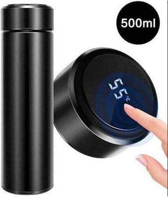 Waylan Smart LED Temperature Display Indicator Stainless Steel 500 ml Flask(Pack of 1, Black, Steel)