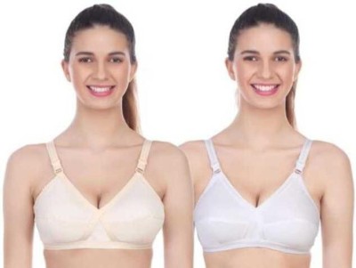 ompho Cotton Front Cross CUP Dubble Layer Women T-Shirt Non Padded Bra(White, Beige)