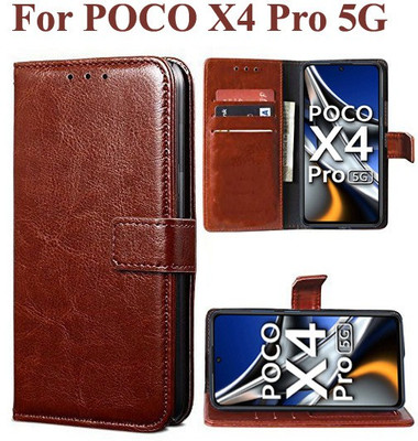Carnage Flip Cover for POCO X4 Pro 5G(Brown, Cases with Holder, Pack of: 1)