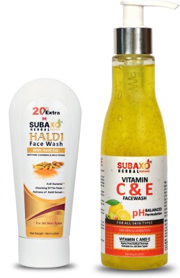 Subaxo Herbal Haldi Face Wash 120 ml And Herbal Vitamin C & E Face Wash 200 ml(2 Items in the set)