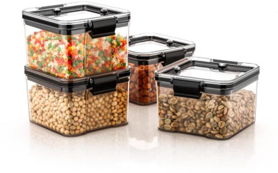 Analog Kitchenware Plastic Grocery Container  - 350 ml(Pack of 4, Black)