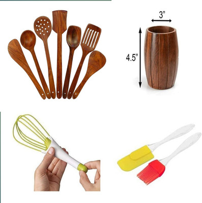 PURCHAZE24X7 Antique Wooden Handicraft Cookware set Non-Stick Coated Cookware Set(PTFE (Non-stick), 11 - Piece)