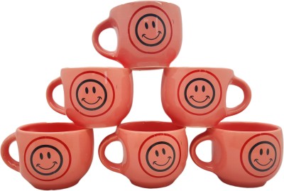 laghima jadon Pack of 6 Ceramic Coffee Cup & Tea/Mug Smile Emoji Round Shape Beautiful & Stylist 130 ML (Coarl)(Multicolor, Cup Set)