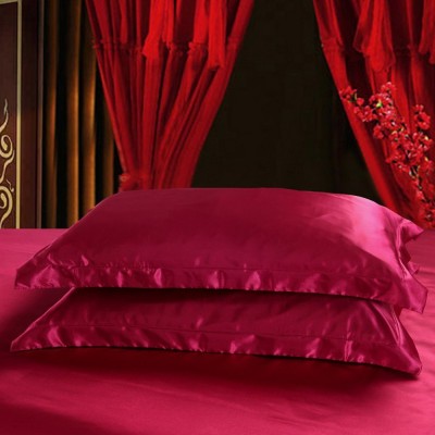 DEHMAN Satin, Silk Pillows Cover(Pack of 2, 48 cm*30 cm, Maroon)