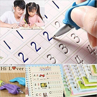 Siskey 4 Practice Copybook,10 Magic Refill, 1 Magic Pen, 1 Pen Holder Pen Gift Set(Ink Color - Multicolor)