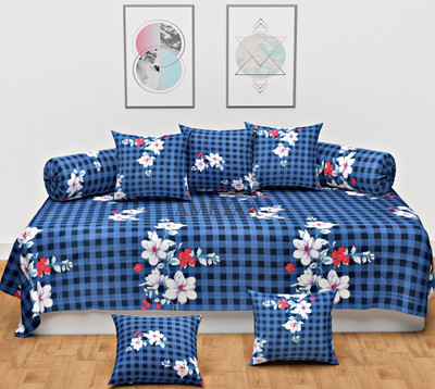 AMEYAA Polycotton Damask Diwan Set(Blue)