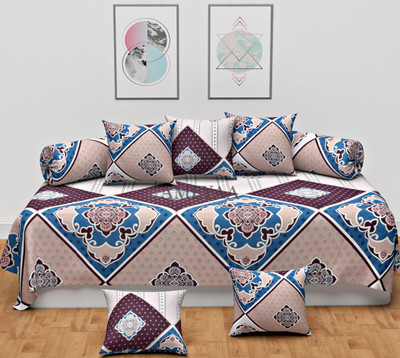AMEYAA Polycotton Geometric Diwan Set(Beige)