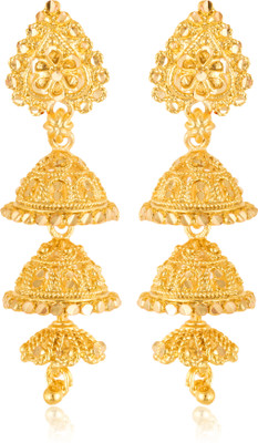 VIVASTRI Traditional South Screw Back Alloy Gold Plated Round Jhumki Earring Alloy Jhumki Earring