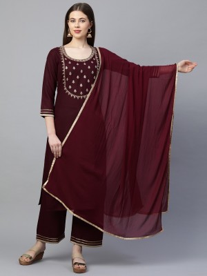 Gosriki Embroidered Kurta, Palazzo & Dupatta Set