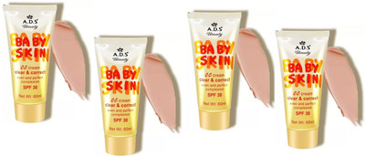 A.D.S Baby Skin CC Cream Clear & Correct Even and Perfect Complexion SFP30 pack of 4 Foundation(Natural Beige, 240 ml)