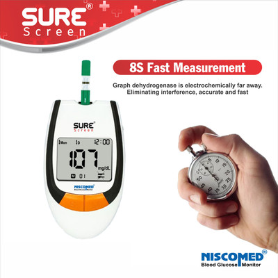 NISCOMED Sure Screen Simple & Accurate Automatic Glucose Blood Sugar Testing Machine Glucometer  (White) For Rs. 149 @ 70 %
