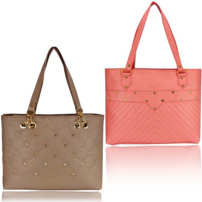 AJASHOP Women Beige, Pink Tote(Pack of: 2)