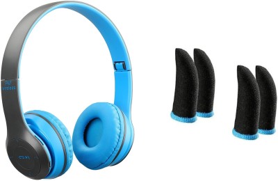 LOPAZ COMBO pack 2 pair pubg gloves with foldable wireless Bluetooth Headset(Blue, On the Ear)