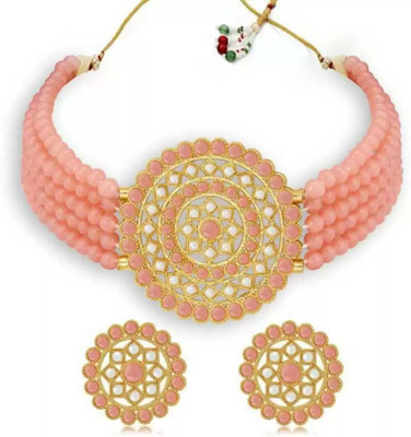 GEODE DELIGHT Alloy Gold-plated Pink Jewellery Set(Pack of 1)