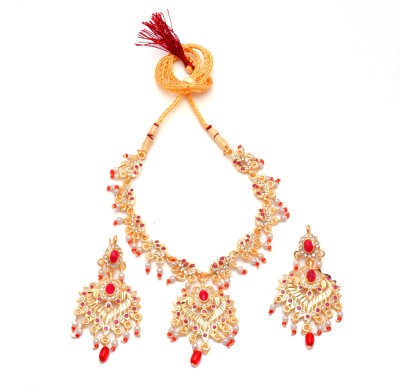 mohit jewellers Brass Gold-plated Red Jewellery Set(Pack of 1)