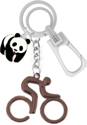KYP Fashion Bicycle Design Pendant Cute Panda KeyRing Brown Locking Hook Key Chain