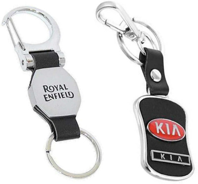 JAINSON MARTIN Combo OF Royal Enfield Silver,Leather Hook & Kia Logo Leather Keychain Key Chain