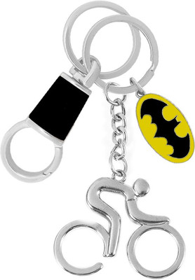KYP Fashion Bicycle Design Pendant Batman Key Ring Silver Locking Hook Key Chain