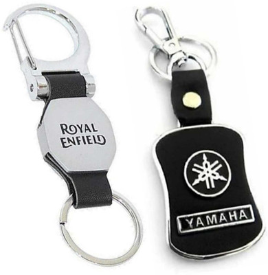 JAINSON MARTIN Combo OF Royal Enfield Silver Hook Leather & Yamaha Logo Leather Keychain Key Chain