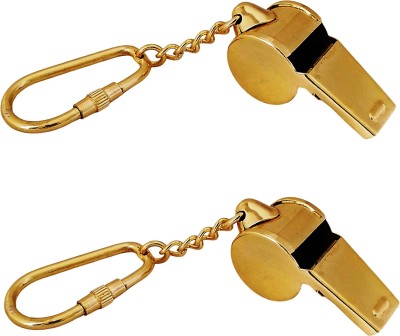 Shoptreed Antique Security Guard Whistle Brass-Gold Finish (Set of 2) Key Chain