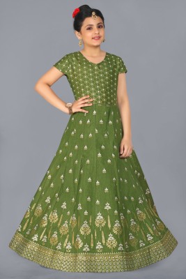 Mirrow Trade Girls Maxi/Full Length Festive/Wedding Dress(Green, Short Sleeve)