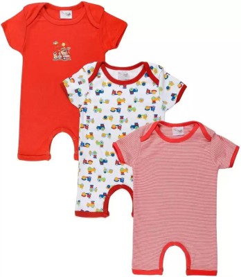 tiniberry Romper For Baby Boys & Baby Girls Printed, Striped Cotton Blend(Red, Pack of 3)