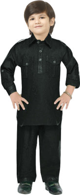 JCT DRESSES Boys Festive & Party Pathani Suit Set(Black Pack of 1)