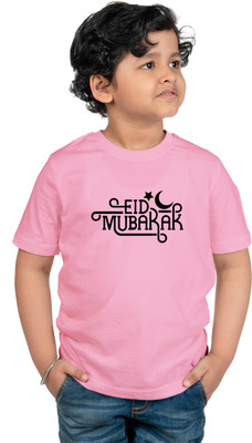 CHOMBOOKA Boys Typography, Printed Cotton Blend Regular T Shirt(Pink, Pack of 1)