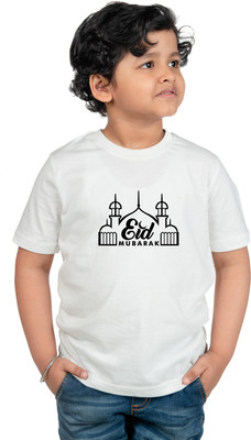 CHOMBOOKA Boys & Girls Typography, Printed Cotton Blend Regular T Shirt(White, Pack of 1)