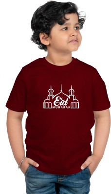 CHOMBOOKA Boys Typography, Printed Cotton Blend Regular T Shirt(Maroon, Pack of 1)