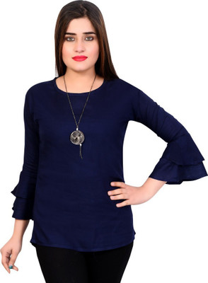 Kid's Yuga Girls Casual Rayon Top(Blue, Pack of 1)