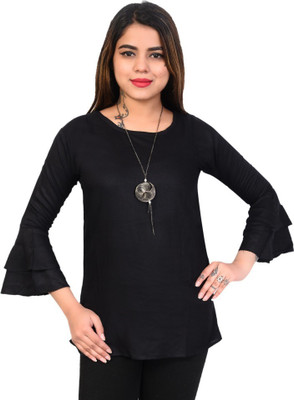 Kid's Yuga Girls Casual Rayon Top(Black, Pack of 1)