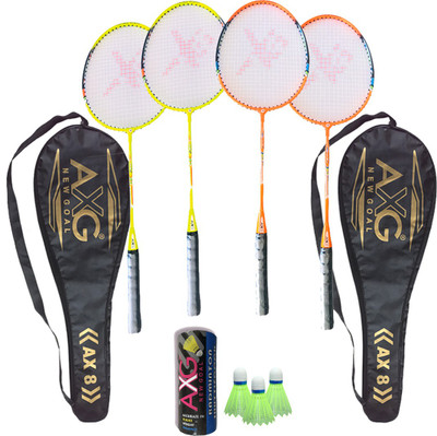 AXG NEW GOAL Interminable Set Of 4 Fluorescent Aluminium racquets, 3 Plastic Shuttles & Cover Badminton Kit