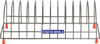 Decoration world Utensil Kitchen Rack Steel Decoration World Stainless Steel Plate Stand 12 Plates Section Utensils Stand (13x4x4.5 Inches Weight 350 Grams)