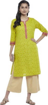 Rangmanch by Pantaloons Women Printed Straight Kurta(Light Green)