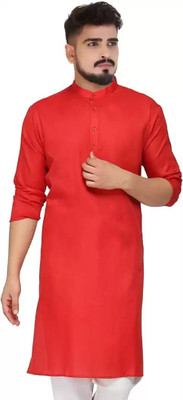 Maruti Enterprise Men Solid Straight Kurta(Red)